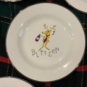 Pottery Barn REINDEER BLITZEN Salad Plates 8-1/2” White Porcelain MINT!